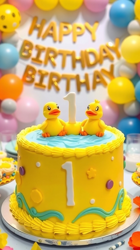 Duck-Themed First Birthday Cake for Boys Duck-themed birthday cake for a boy